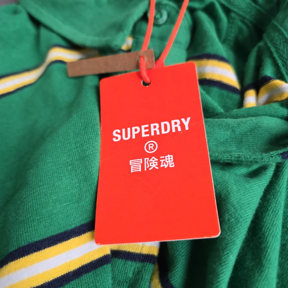 SUPERDRY ACADEMY STRIPE POLO – VARSITY GREEN STRIPE – SIZE L
