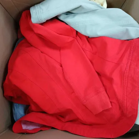 LARGE BOX OF ASSORTED CLOTHING ITEMS IN VARIOUS COLORS, STYLES AND SIZES - COLLECTION ONLY