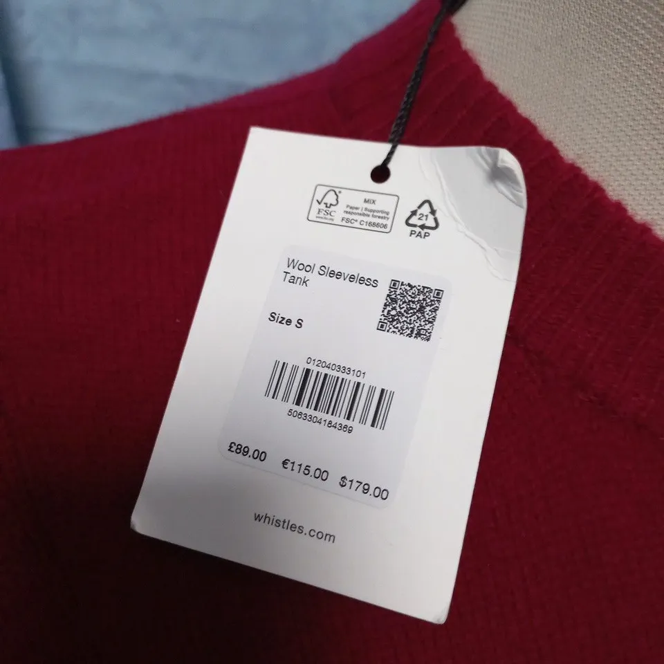WHISTLES WOOL SLEEVELESS TANK IN RED - S