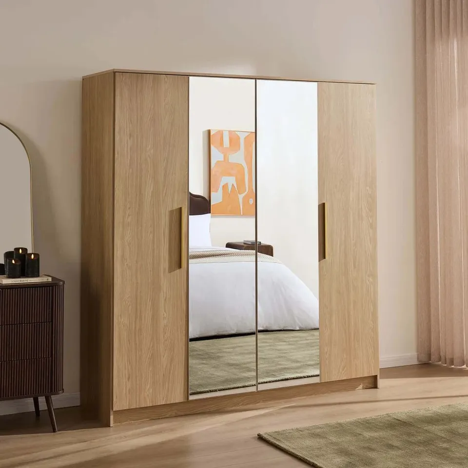 BOXED DUSK DARCEY 4 DOOR WARDROBE - LIGHT WOOD (4 BOXES)