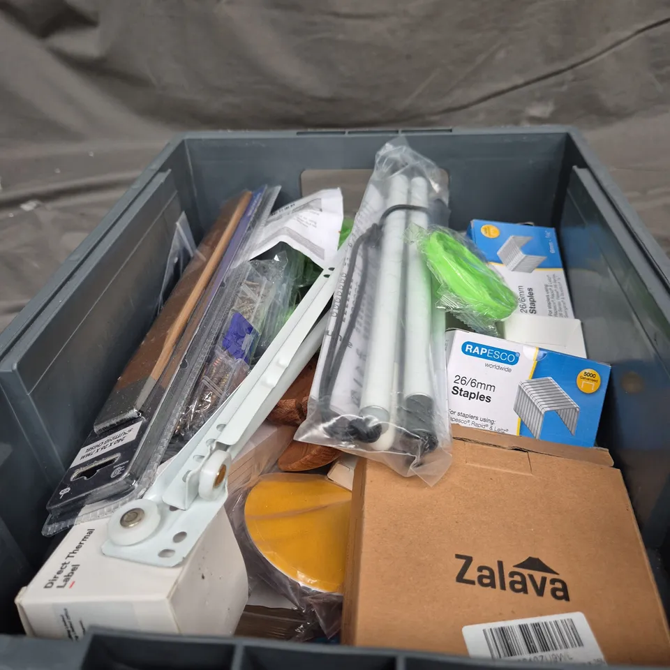 ASSORTED HOUSEHOLD ITEMS – SOLAR GARDEN LED LIGHT, STAPLES, LABEL BOX, TEDDY ORNAMENT & MISC