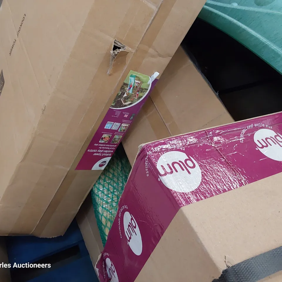 PALLET OF BOXED PLUM PARTS, INCLUDING SPIDER MONKEY SWING, LOOK OUT TOWER & WAVEY SLIDE