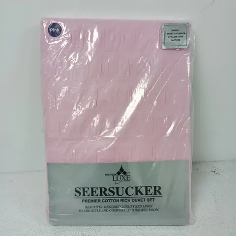 NORTHERN LUXE SEERSUCKER PREMIER RICH COTTON DUVET SET IN PINK - SINGLE
