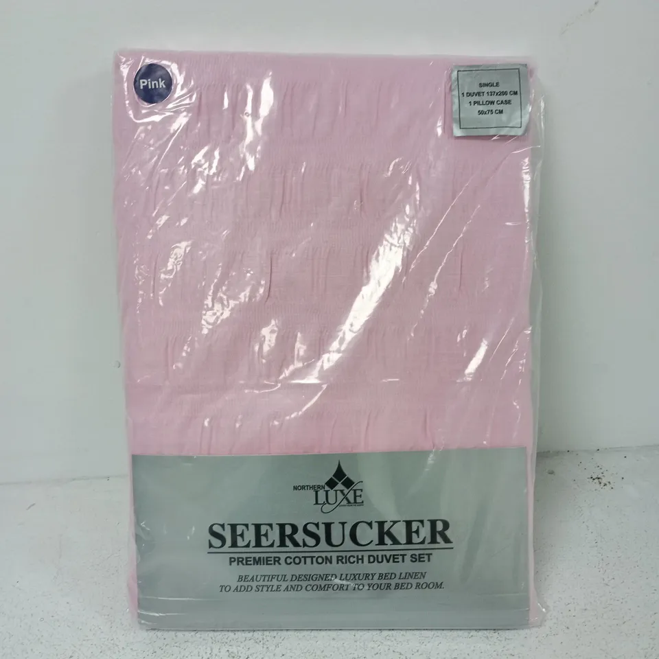 NORTHERN LUXE SEERSUCKER PREMIER RICH COTTON DUVET SET IN PINK - SINGLE