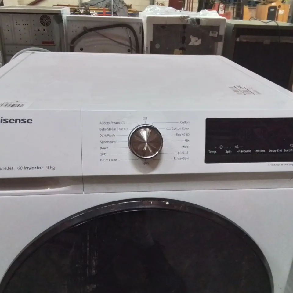 HISENSE 9KG STEAM INVERTER 1400 SPIN WASHING MACHINE IN WHITE 