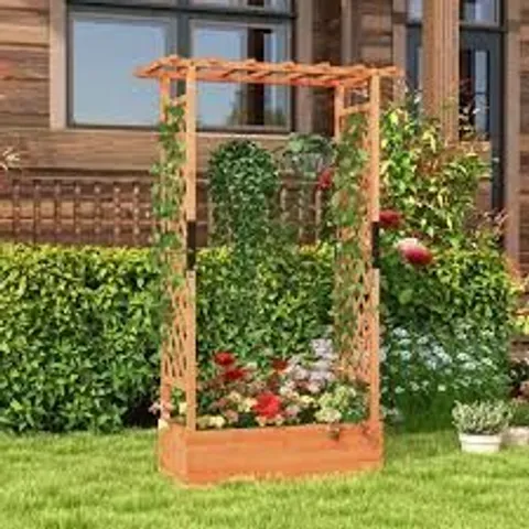 BOXED COSTWAY ORANGE RAISED BED PLANTER BOX WITH TRELLIS