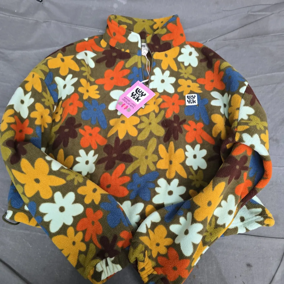 LUCY & YAK FLORAL PRINT CROP FLEECE ZIP JUMPER – UK SIZE L