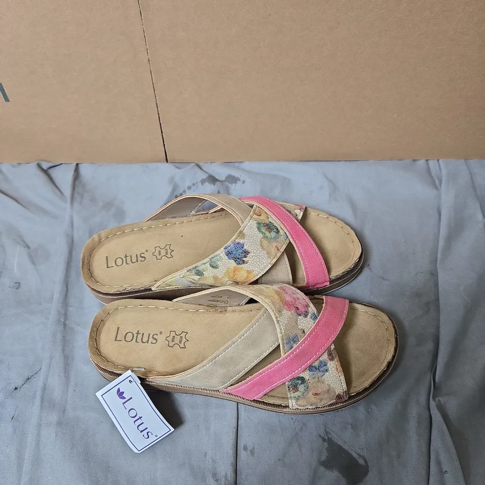 LOTUS FLORAL SANDALS – WOMEN’S OPEN-TOE SLIP-ONS, UK 6 (EU 39), PINK/FLORAL STRAPS