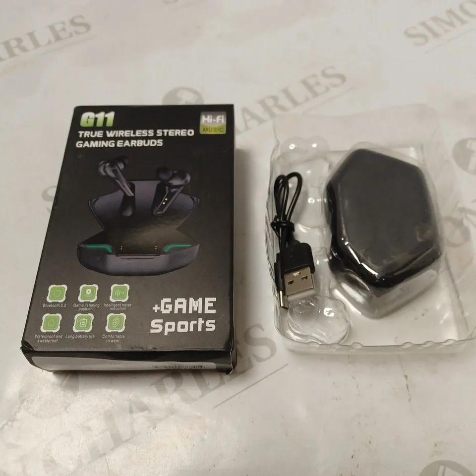 BOXED TRUE BLUETOOTH WIRELESS STEREO GAMING EARBUDS, WITH USB CABLE - BLACK