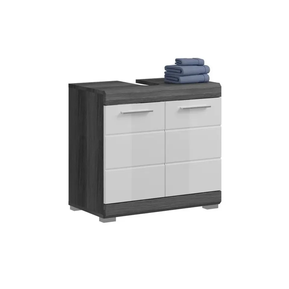 BOXED SCOUT X06B2705 VANITY UNIT IN FRONT WHITE HIGH GLOSS BODY/TRIM SMOKE SILVER NB. APPROX. 60 X 56 X 34cm (1 BOX)