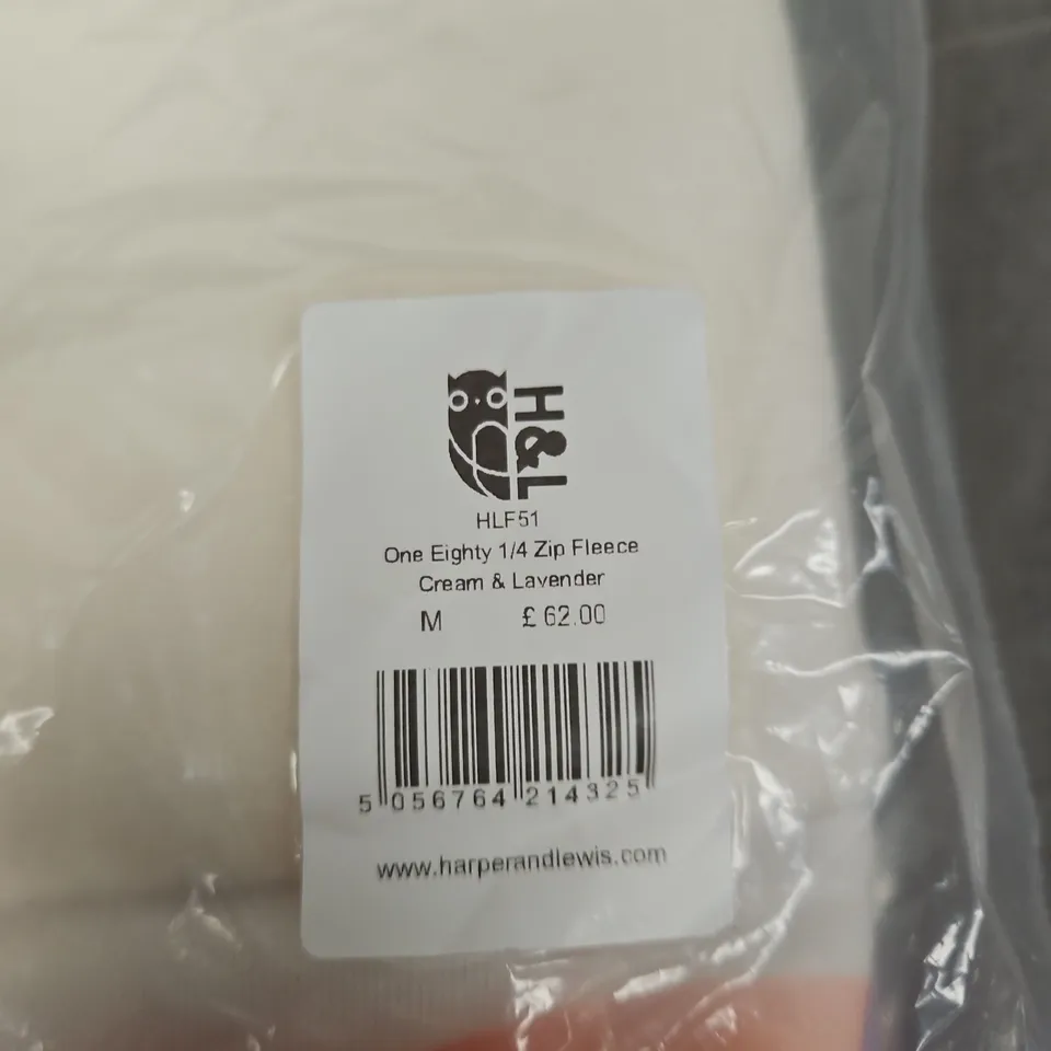 HARPER & LEWIS ONE EIGHTY 1/4 ZIP FLEECE (HLF51) – CREAM & LAVENDER, SIZE M