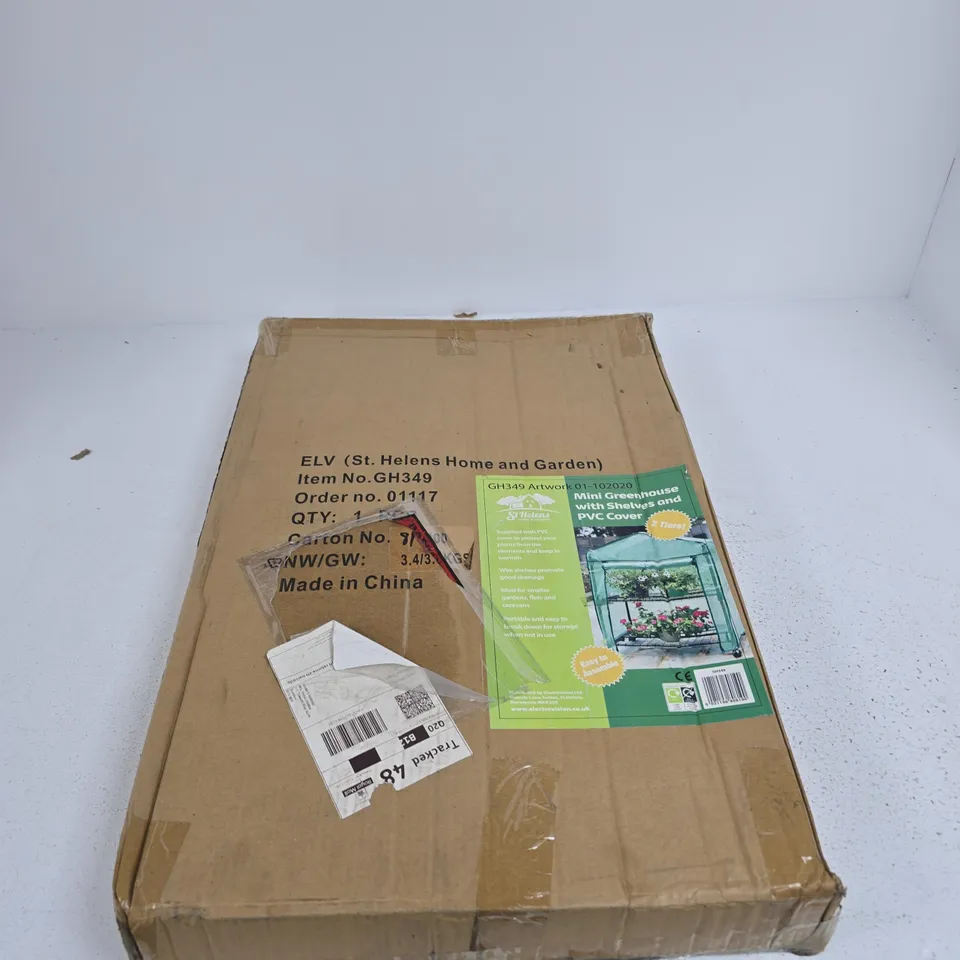 MINI GREENHOUSE WITH SHELVES AND PVC COVER – GH349 (ST HELENS HOME AND GARDEN) – BOXED