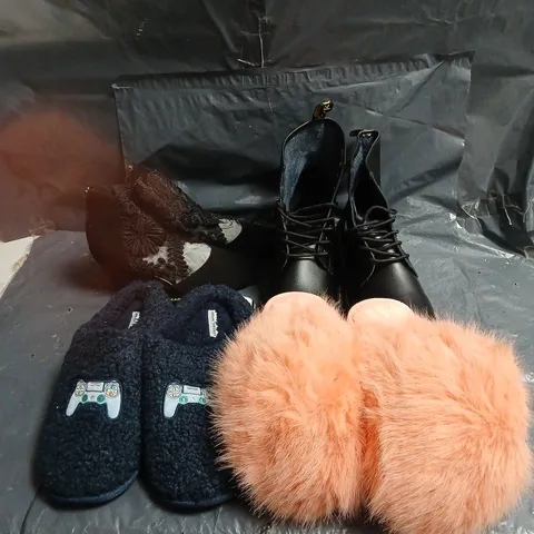 BOX OF APPROXIMATELY 20 ASSORTED PAIRS OF SHOES AND FOOTWEAR ITEMS IN VARIOUS COLOURS, STYLES, AND SIZES