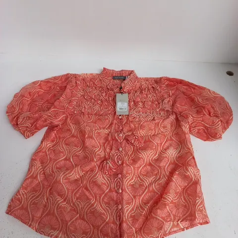 MINT VELVET ORANGE FLORAL BLOUSE - MEDIUM