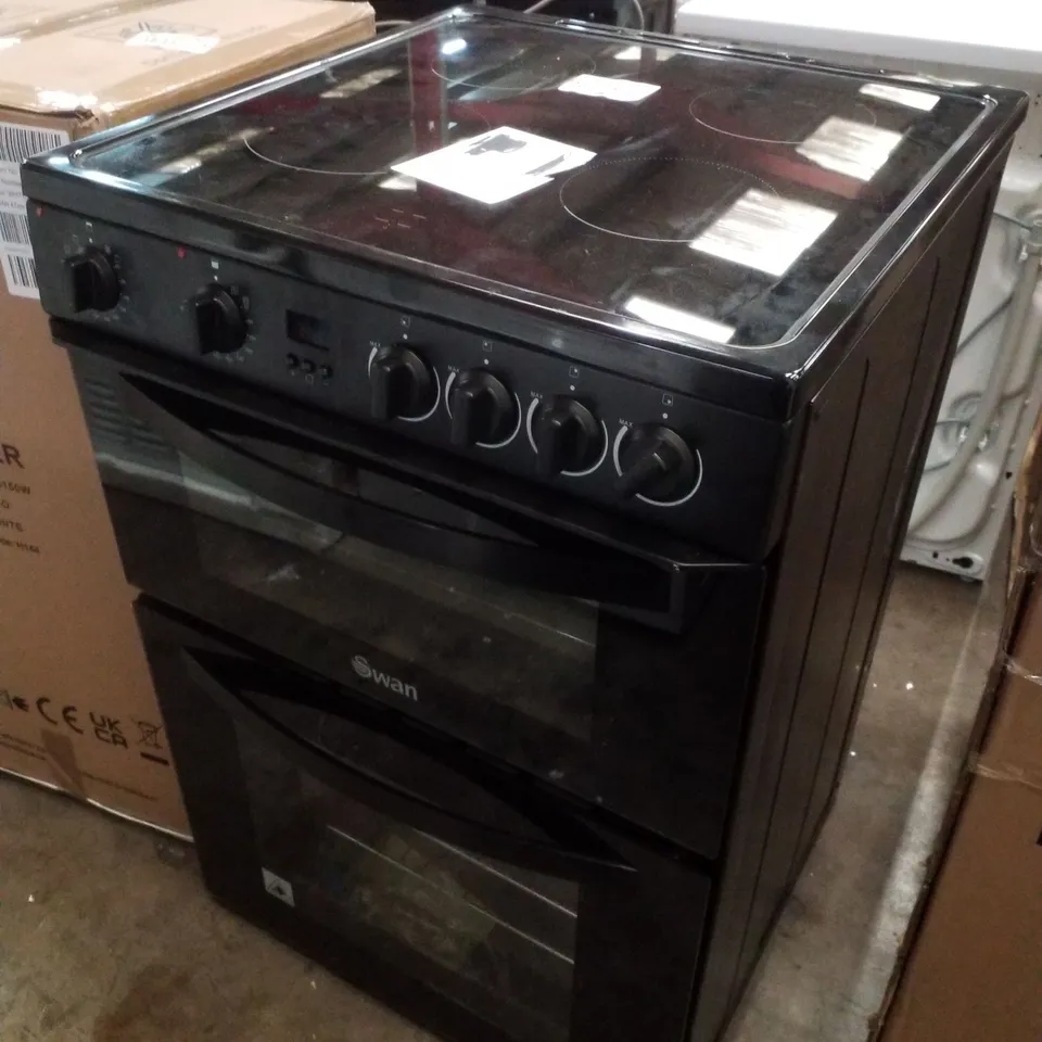 SWAN SX16730B 60CM ELECTRIC DOUBLE OVEN CERAMIC HOB COOKER - BLACK