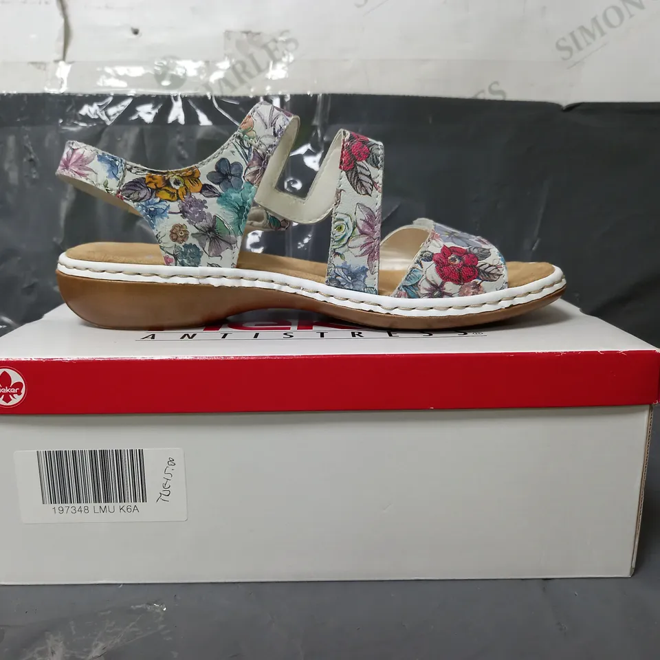 RIEKER ANTI-STRESS SANDALS WHITE FLORAL SIZE 6.5