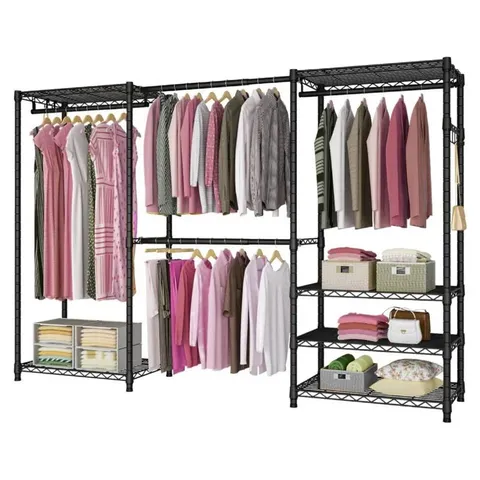 BOXED BENDIK CLOTHING RACK WITH 4 CLOTHES RAILS AND 6 HEIGHT ADJUSTABLE SHELVES 