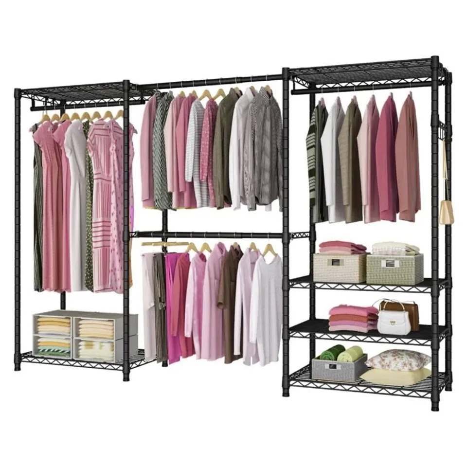 BOXED BENDIK CLOTHING RACK WITH 4 CLOTHES RAILS AND 6 HEIGHT ADJUSTABLE SHELVES