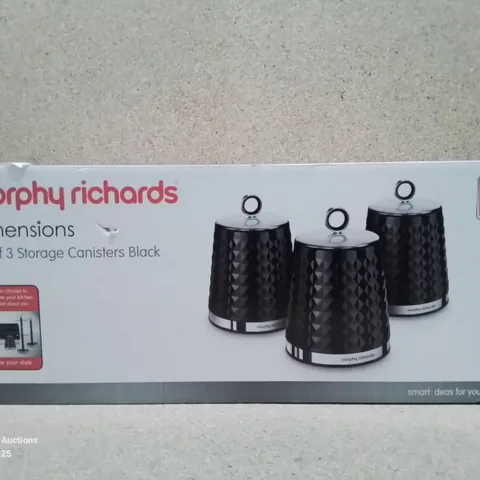 BOXED MORPHY RICHARDS SET OF 3 STORAGE CANISTERS BLACK