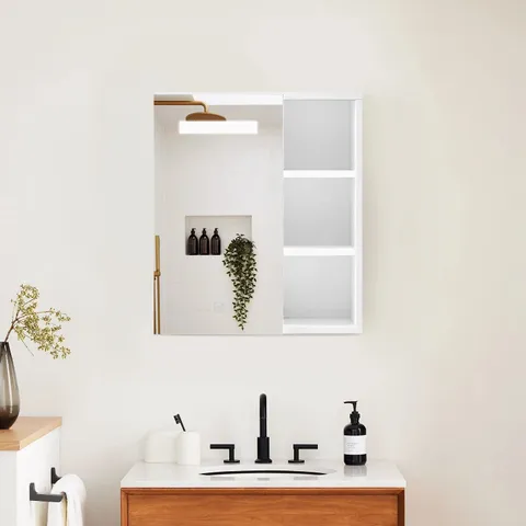 BOXED CLIPOP BATHROOM MIRROR CABINET WITH LIGHTS WALL MOUNTED SMALL 3 SHELVES STORAGE