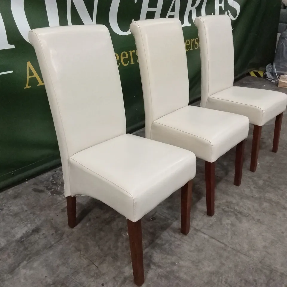 SET OF 3 DESIGNER FAUX PU LEATHER DINING CHAIRS