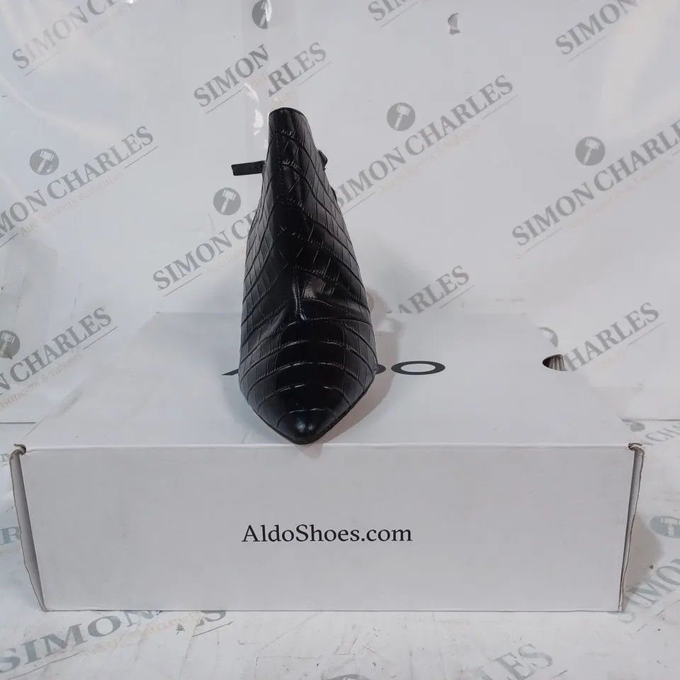 BOXED PAIR OF ALDO FIRLEIGH CLOSED TOE HIGH HEELS IN BLACK UK SIZE 6