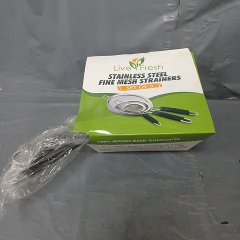 12 X LIVE FRESH STAINLESS STEEL FINE MESH STRAINERS - 3 STRAINERS PER PACK