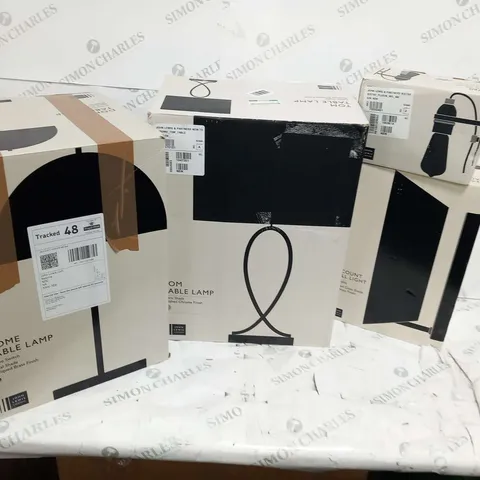 APPROXIMATELY 9 ASSORTED JOHN LEWIS LIGHTING TO INCLUDE; DOME TABLE LAMP, TOM TABLE LAMP, BISTRO PLUG IN WALL LIGHT, VISCOUNT WALL LIGHT, ISABELLE MINI TABLE LAMP, KRISTY TABLE LAMP, LIMBO WALL LIGHT,