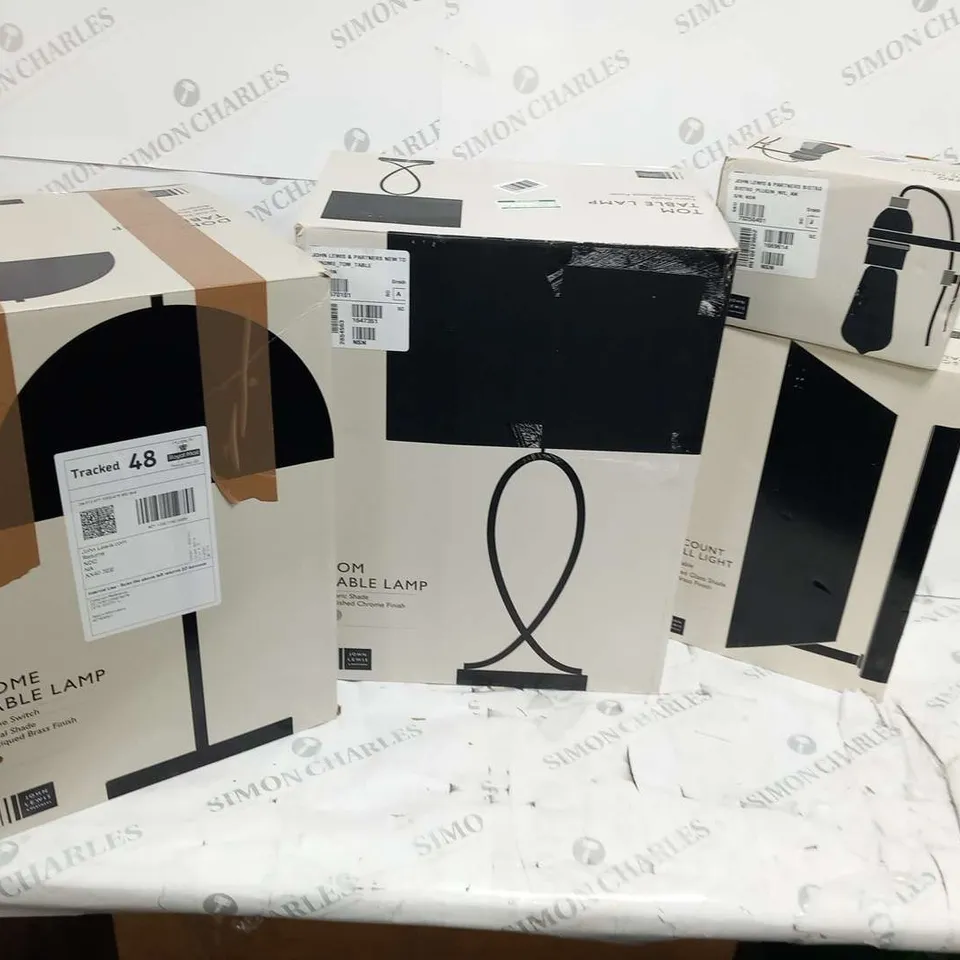 APPROXIMATELY 9 ASSORTED JOHN LEWIS LIGHTING TO INCLUDE; DOME TABLE LAMP, TOM TABLE LAMP, BISTRO PLUG IN WALL LIGHT, VISCOUNT WALL LIGHT, ISABELLE MINI TABLE LAMP, KRISTY TABLE LAMP, LIMBO WALL LIGHT,