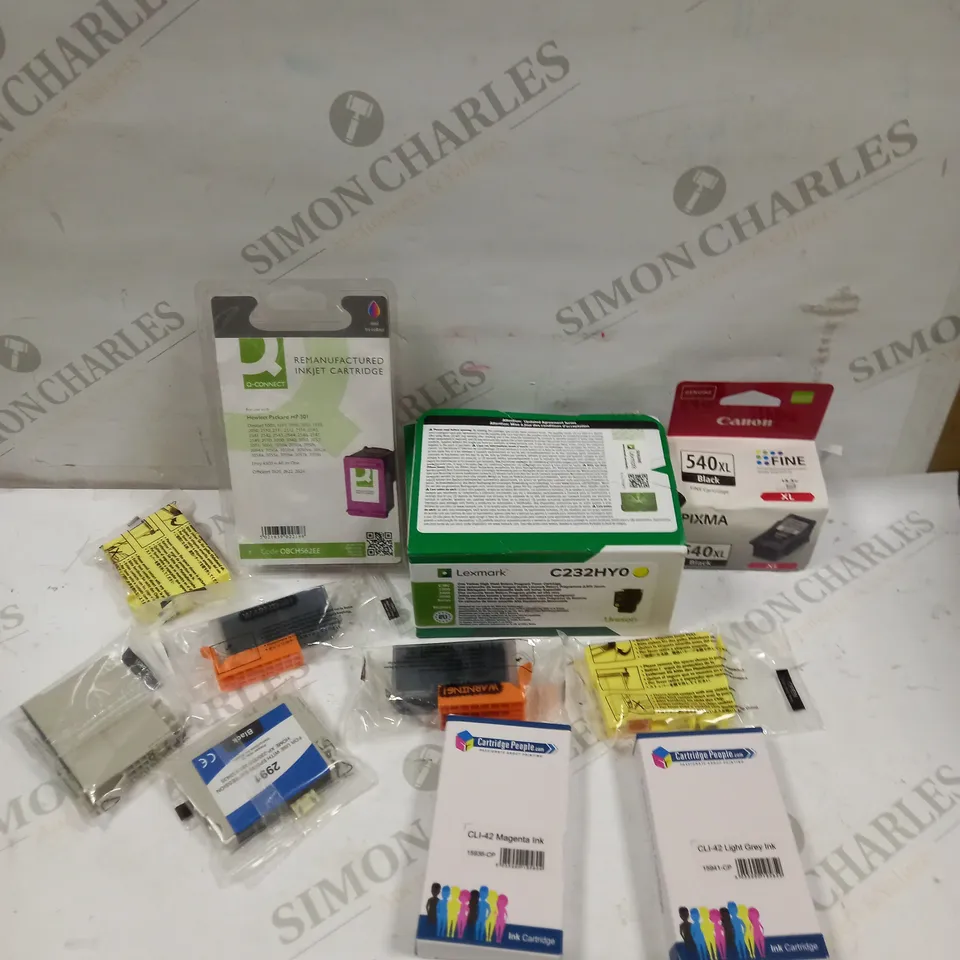 BOX OF APPROXIMATELY 20 ASSORTED PRINTER INK REPLCAMENT CARTRIDGES TO INCLUDE PIXMA 540XL, CLI-42 MAGENTA & XP-235 BLACK ETC