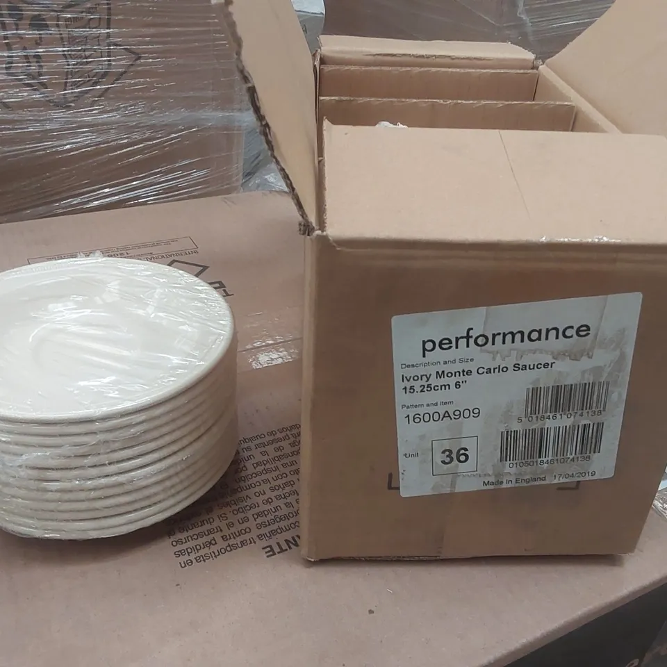 BOX CONTAINING APPROXIMATELY 36x BRAND NEW STEELITE 15.25CM MONTE CARLO SAUCERS