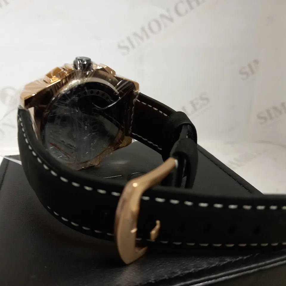 LATOR CALIBRE BLACK DIAL LEATHER STRAP WRISTWATCH RRP £635