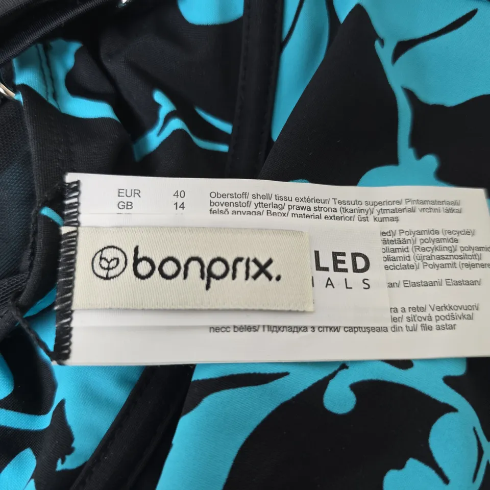 BONPRIX BLACK AND TURQUOISE SWIM DRESS SIZE 14