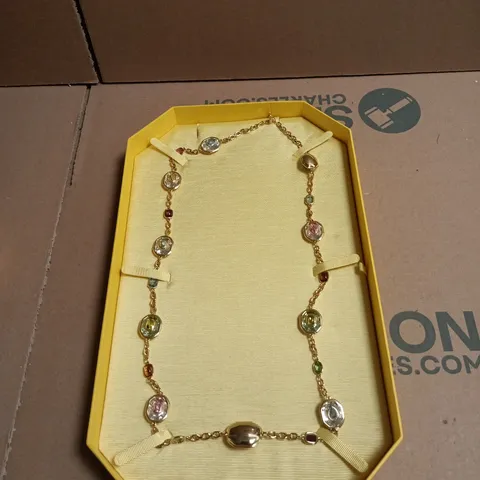 SWAROVSKI MULTICOLOURED GEMSTONE-STYLE NECKLACE IN A GOLD-TONE CHAIN – YELLOW PRESENTATION BOX