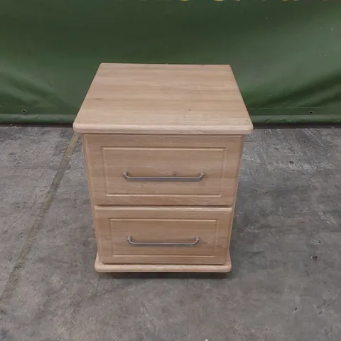 DESIGNER 2 DRAWER WOODEN BEDSIDE TABLE ON WHEELS