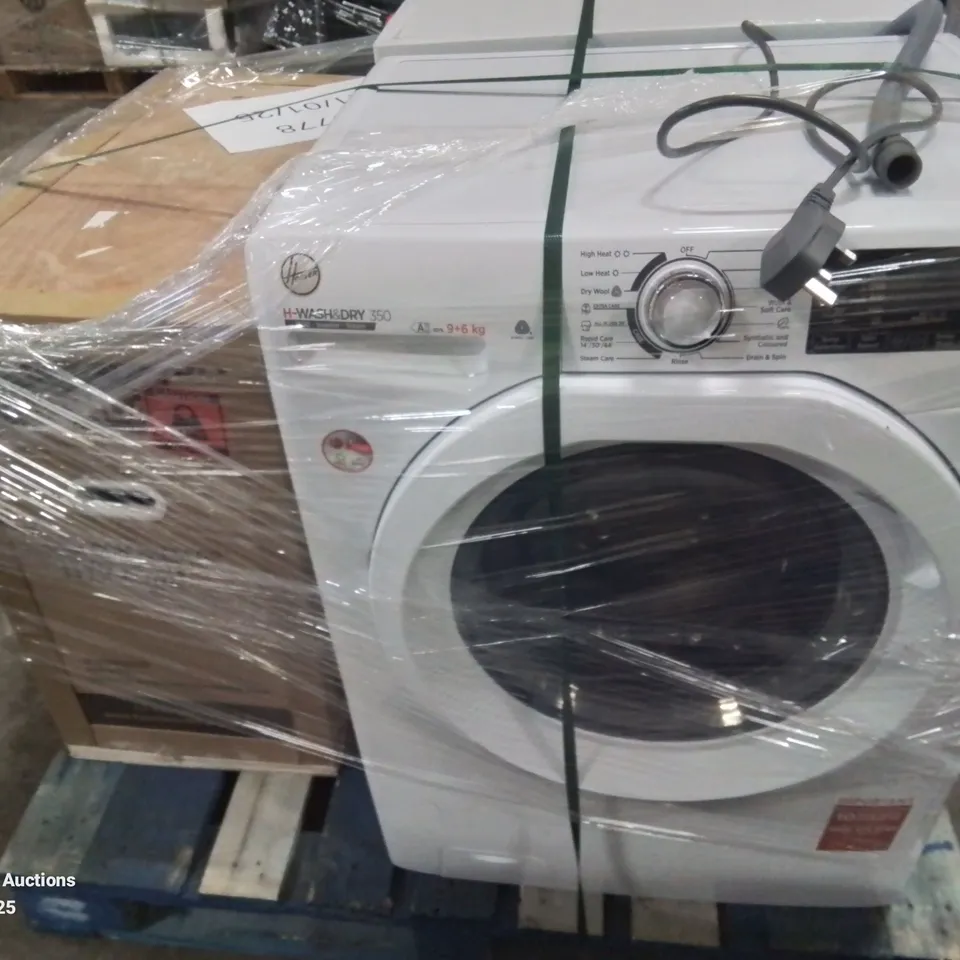 COMFEE FREESTANDING WASHING MACHINE 7KG WHITE, HOOVER WASHER AND DRYER 96KG WHITE AND HYUNDAI 50 LITRE AIR COMPRESSOR