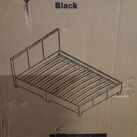 BOXED LISBON SINGLE FAUX LEATHER BED - BLACK