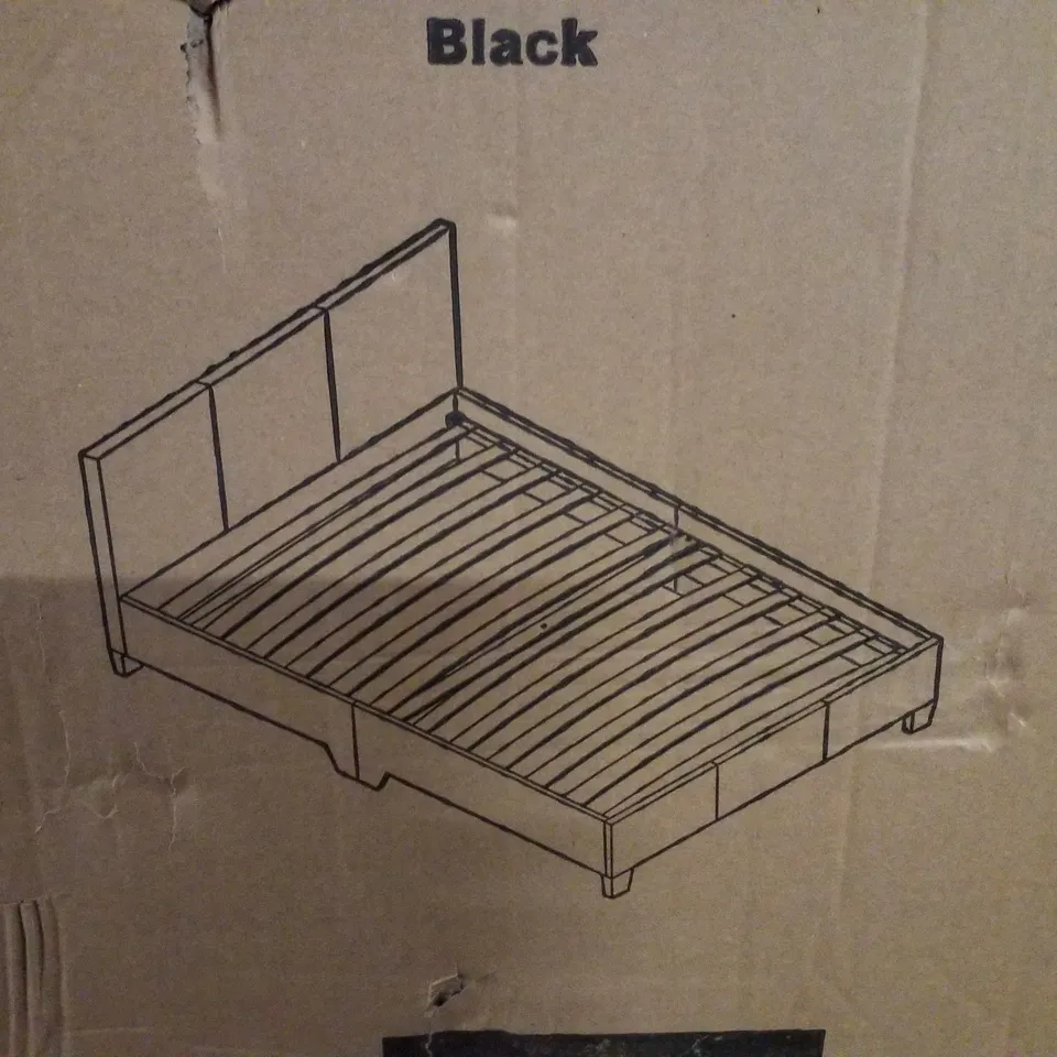 BOXED LISBON SINGLE FAUX LEATHER BED - BLACK