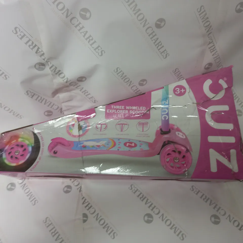 ZINC THREE WHEELED LIGHT UP SCOOTER (UNICORN)  RRP £39.99