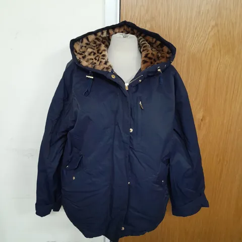 OLIVER BONAS SHORT ANIMAL FUR COAT IN BLUE SIZE M