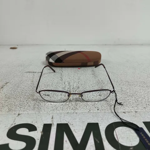 BURBERRY EYEWEAR BY SAFILO – BLACK METAL RECTANGULAR GLASSES FRAME, 135MM TEMPLE