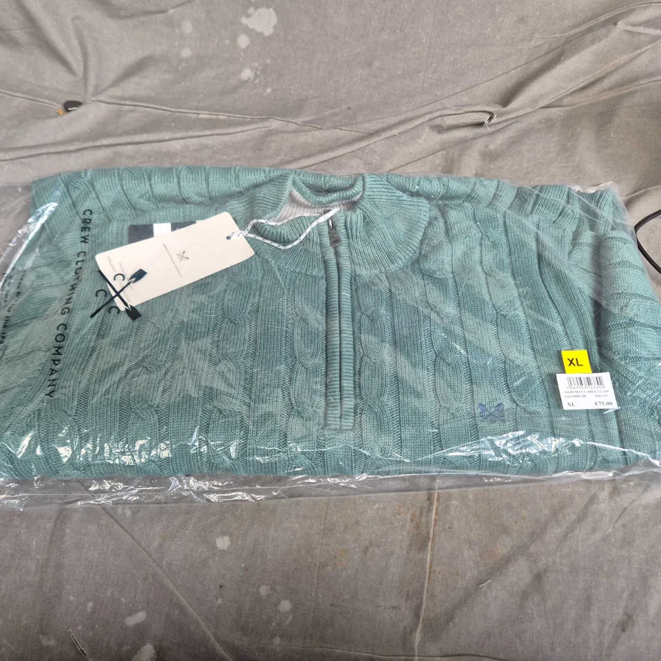 CREW CLOTHING COMPANY OARSMAN CABLE KNIT HALF-ZIP JUMPER – SAGEBRUSH, XL