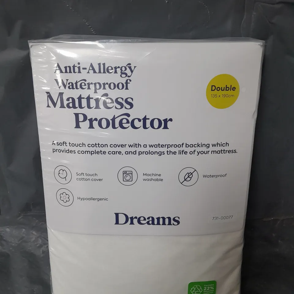 DREAMS ANTI-ALLERGY WATERPROOF MATTRESS PROTECTOR IN WHITE - DOUBLE