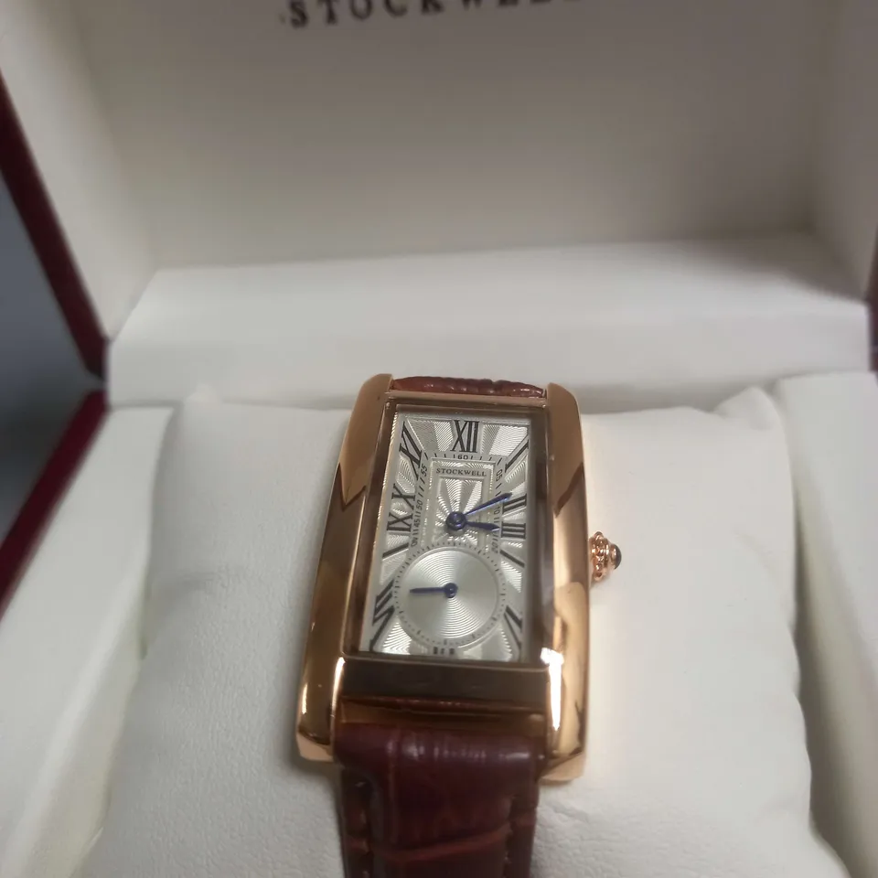 BOXED STOCKWELL TEXTURED STRAP WATCH IN BROWN/GOLD