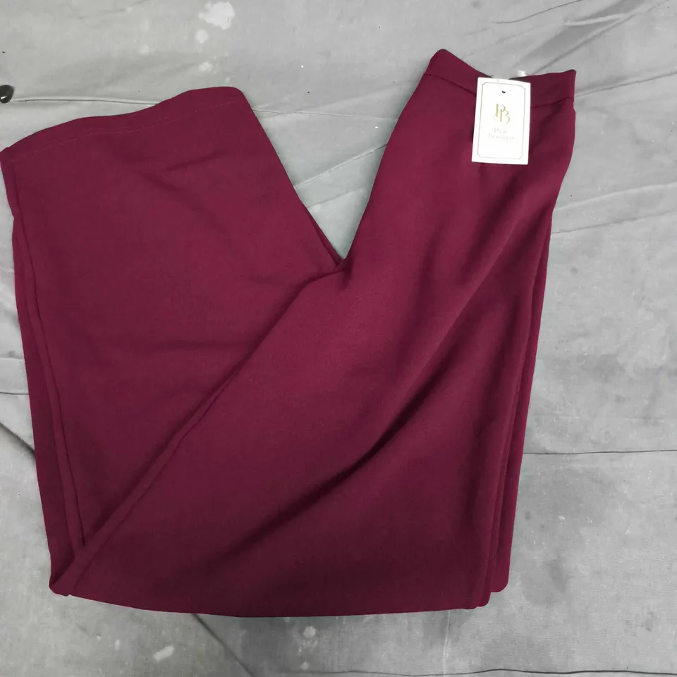 PINK BOUTIQUE I SEE FIRE BURGUNDY HIGH WAISTED WIDE LEG TROUSERS IN RED - SIZE 10