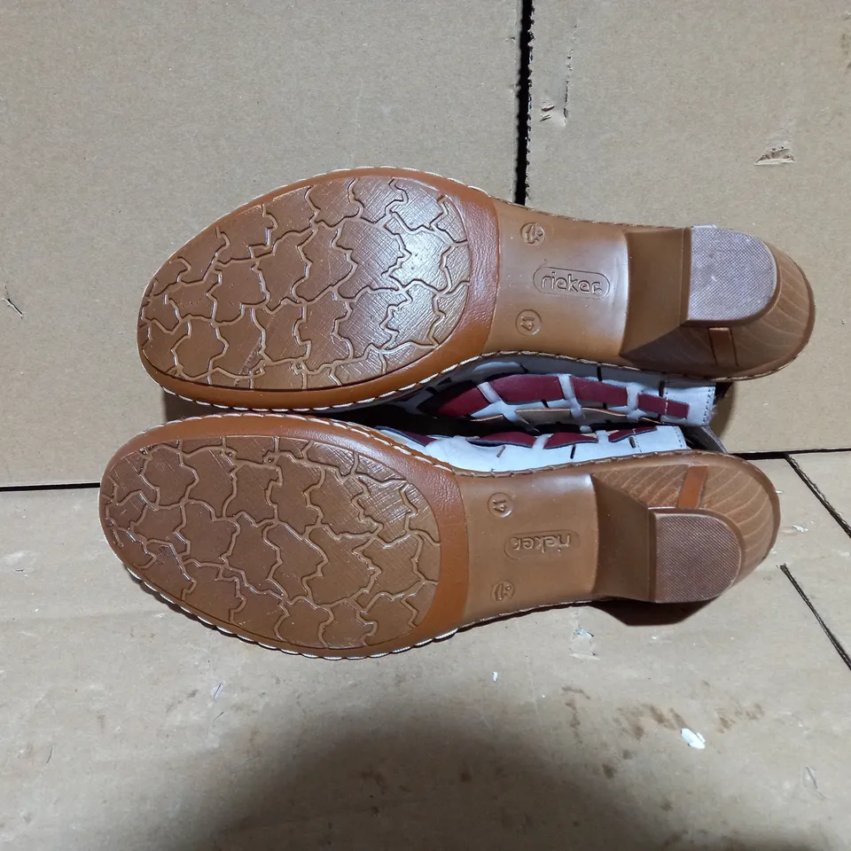 RIEKER INTERWEAVE LEATHER LOW HEEL SHOE (TAUPE), SIZE .5 UK
