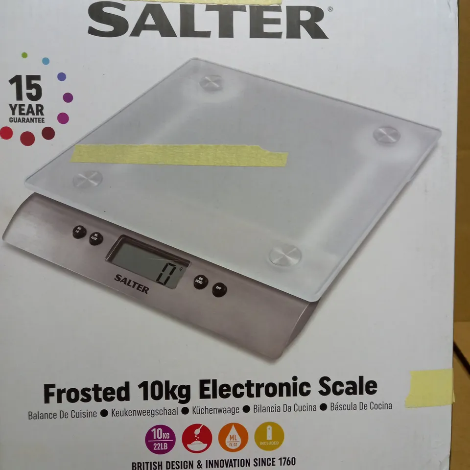BOXED SALTER FROSTED GLASS 10KG ELECTRONIC SCALE 