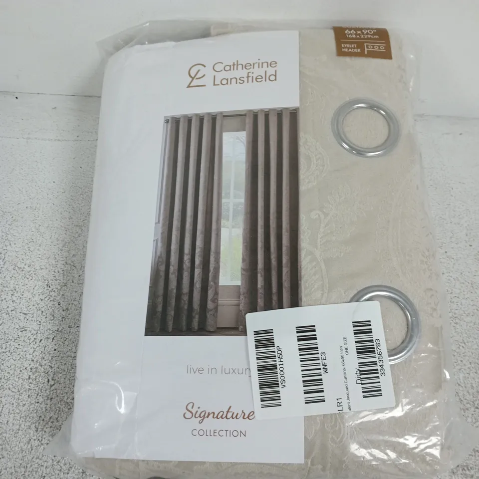CATHERINE LANSFIELD OPULENT JACQUARD FULLY LINED READY MADE FLORAL EYELET CURTAINS CHAMPAGNE 66X90"