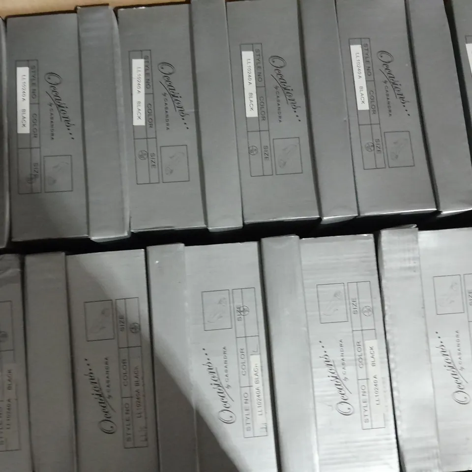 APPROXIMATELY 12 BOXED PAIR OF CASANDRA HEELED OPEN TOE SHOES IN BLACK VARIOUS SIZES TO INCLUDE SIZE 6