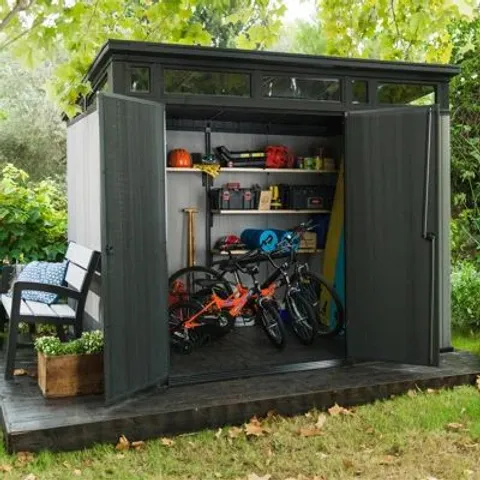 BOXED KETER ARTISAN 9FT W × 7FT D PENT OUTDOOR GARDEN SHED (3 BOXES)